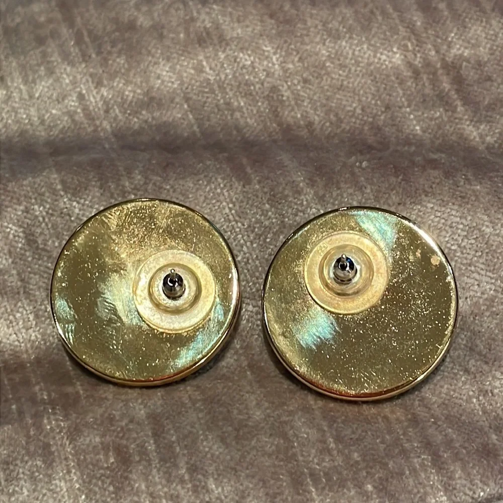Blue & Gold Earrings Vintage 90’s Round Earrings 1” - Picture 3 of 4